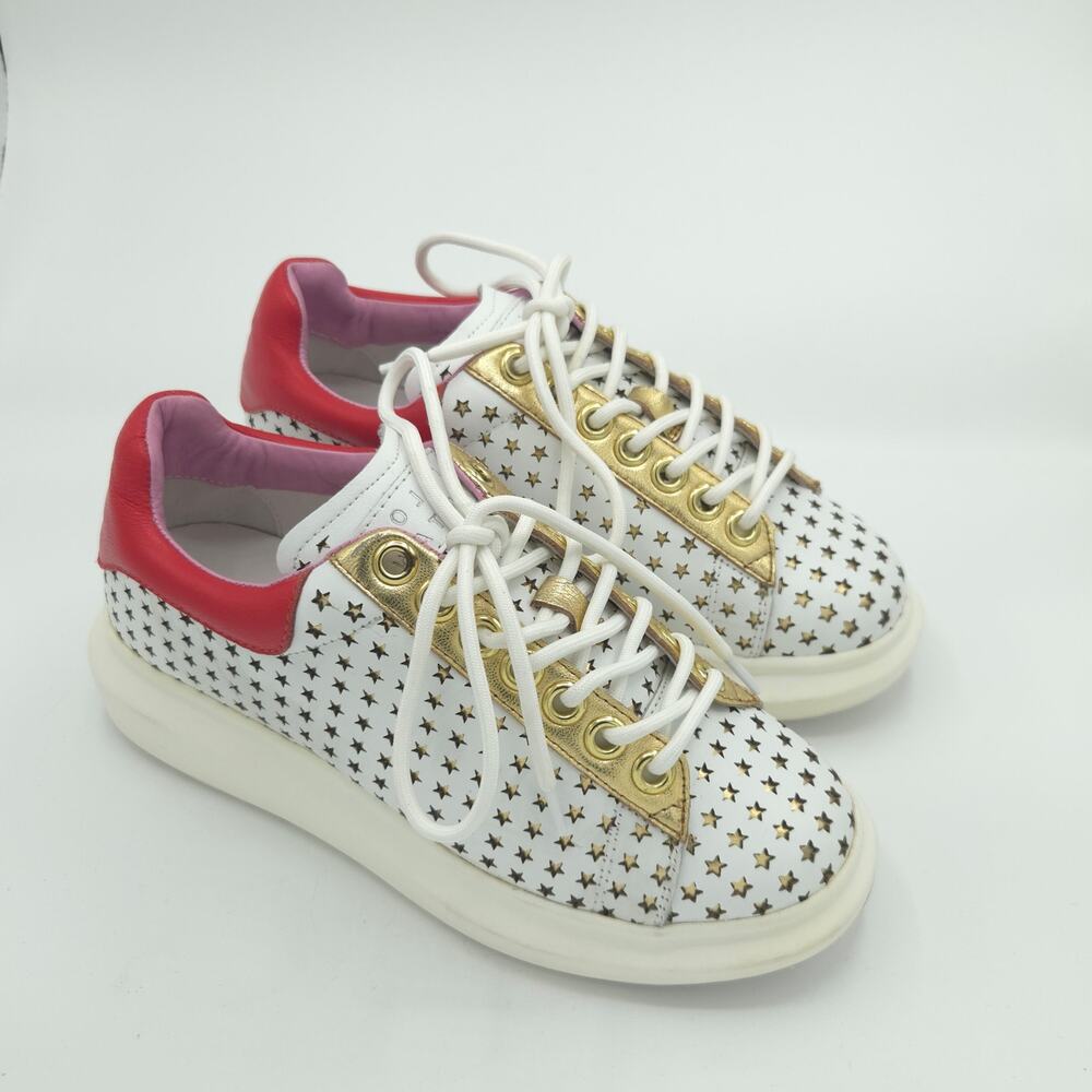 Hollie Watman Star Gazing Women's Size 7 White Red Leather Gold Sneakers - Picture 2 of 9